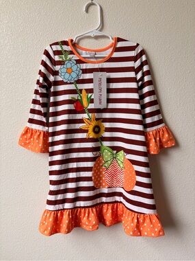 NEW Penelope Plumm Girl’s Size 4 Orange & White Striped Pumpkin Dress